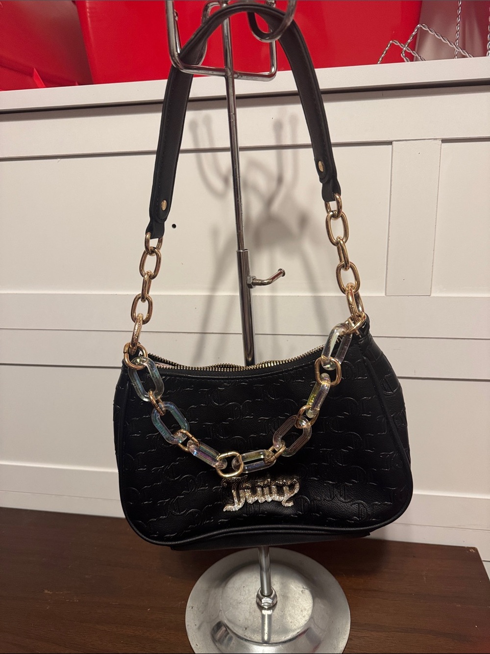 Juicy Couture Black Quilted Shoulder Bag with Gold Chain